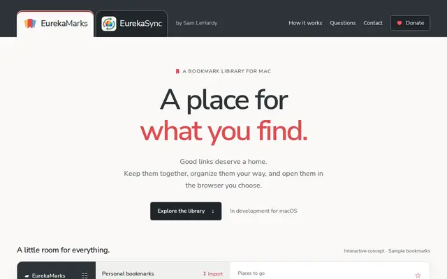 The EurekaMarks home page — a place for what you find