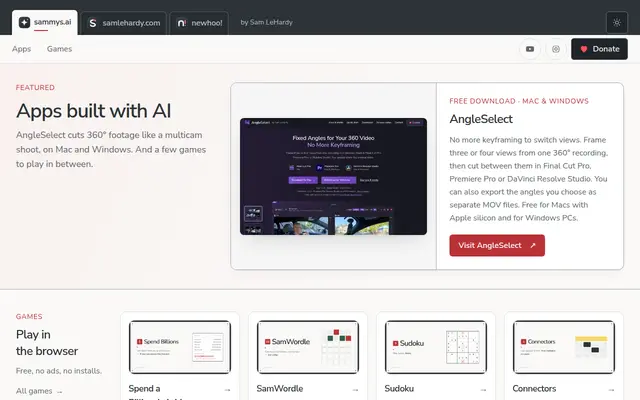 The sammys.ai home page — apps for Mac and Windows, built with care